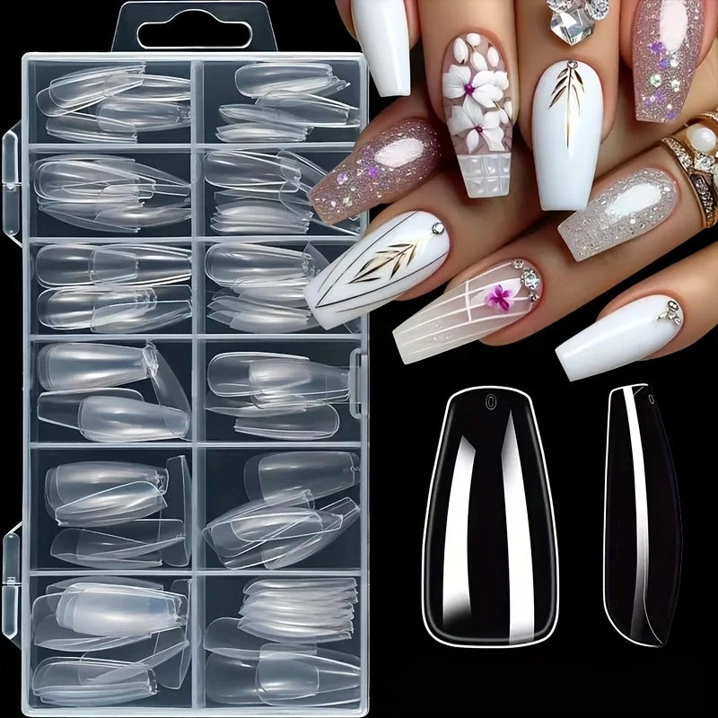 120 Faux Ongles Transparents — Kit Complet 12 Tailles