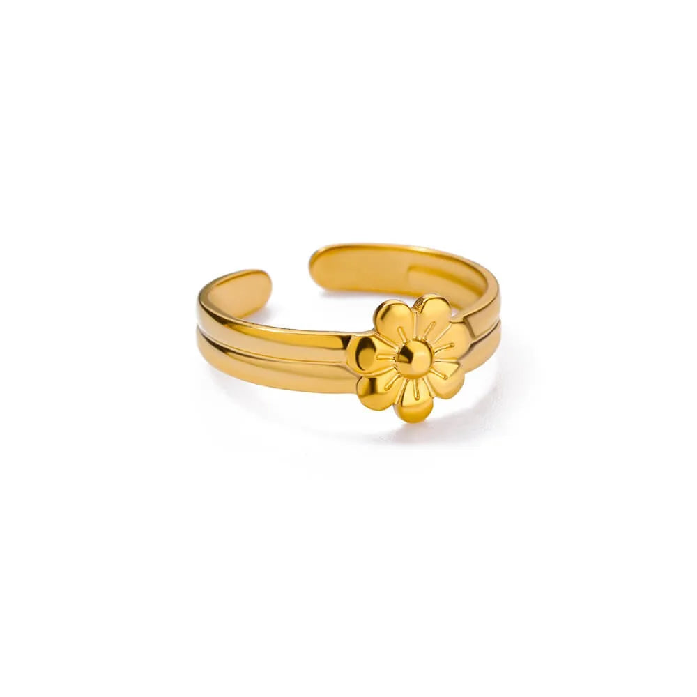 Bague Tournesol Acier Inoxydable — Or & Fleur Exagérée