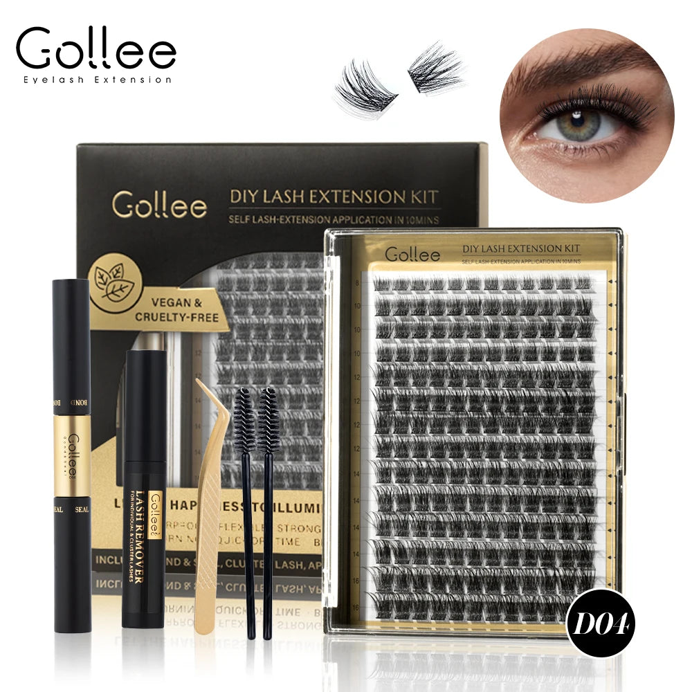 168Pcs DIY Cluster Lash Kit 2 in 1 Bond and Seal 8Ml Lasting 3Days Lash Remover Home Use False Eyelash Adhesive Seal Tool
