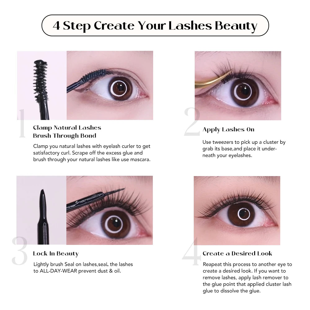 168Pcs DIY Cluster Lash Kit 2 in 1 Bond and Seal 8Ml Lasting 3Days Lash Remover Home Use False Eyelash Adhesive Seal Tool