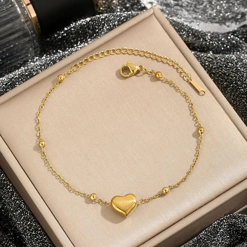 Stainless Steel Gold Color Heart Love Chain Necklace Bracelets Earrings For Women Girl New Fashion Non-fading Jewelry Set