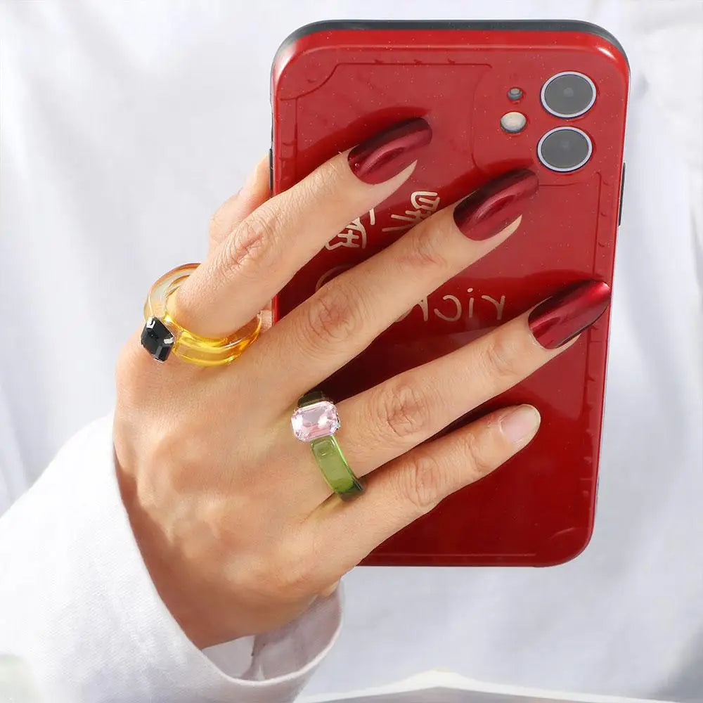 Trendy Fashion Jewelry Rhinestone Acrylic Girls Irregular Transparent Finger Ring Geometric Resin Rings