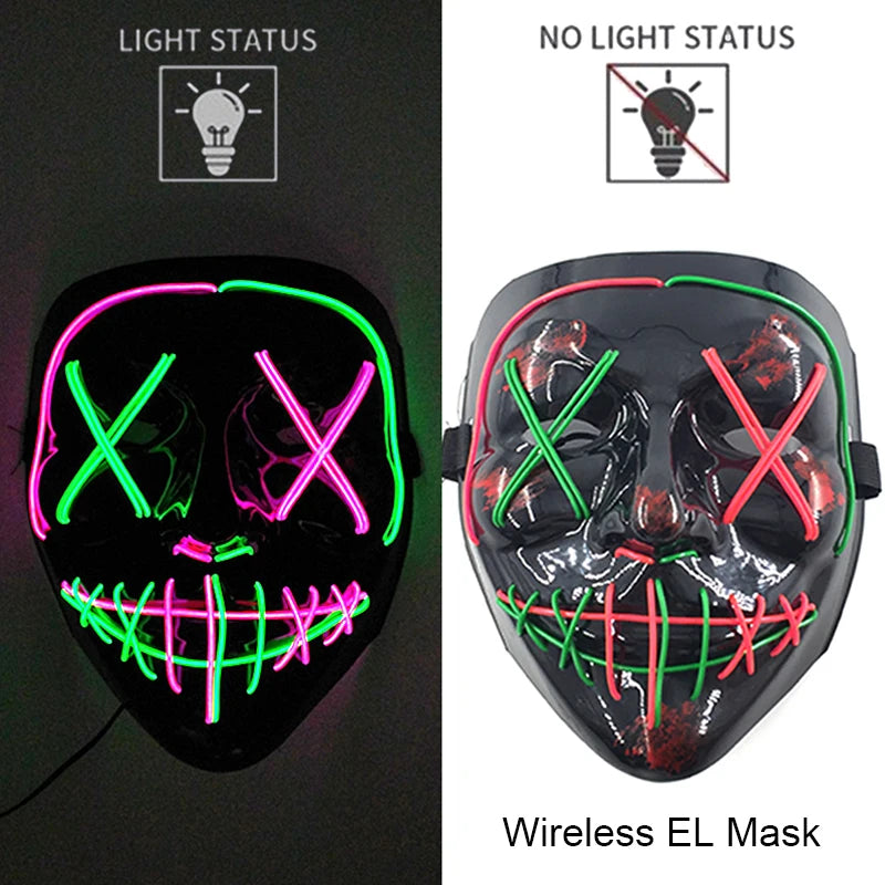Masque LED Néon Purge — Cosplay Halloween Carnaval Soirée Déguisement