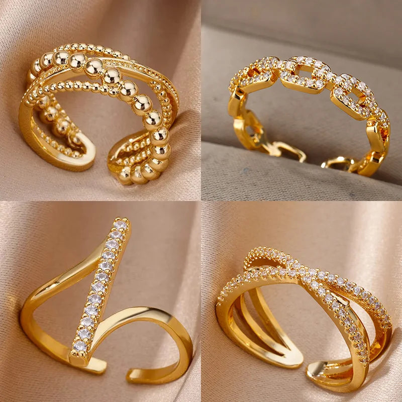 Bague Zircon Femme — Or & Acier Inoxydable
