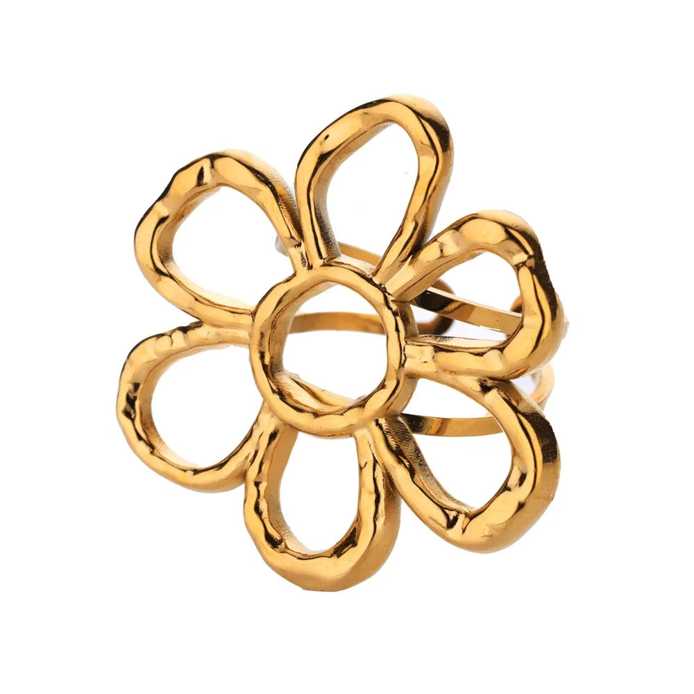 Bague Tournesol Acier Inoxydable — Or & Fleur Exagérée