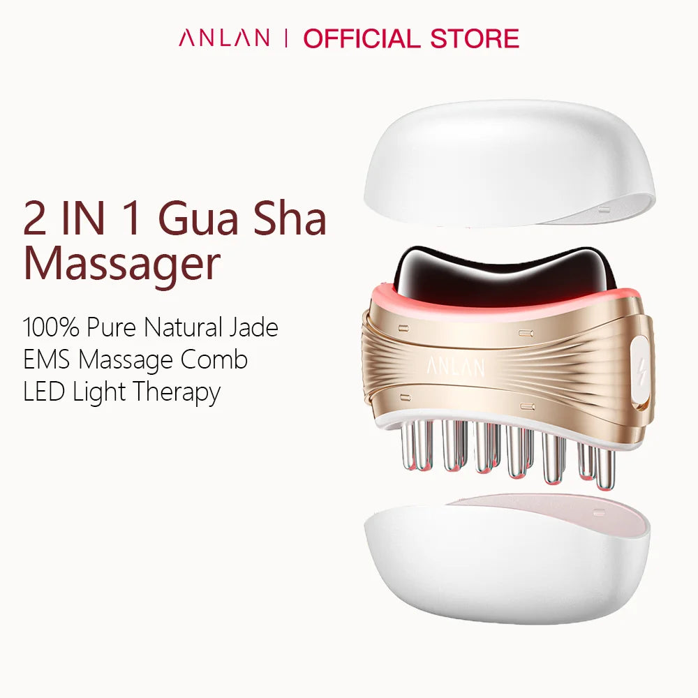Masseur Gua Sha ANLAN 2-en-1 — Jade Naturel, LED & Microcourant