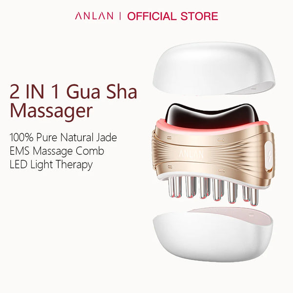 Masseur Gua Sha ANLAN 2-en-1 — Jade Naturel, LED & Microcourant