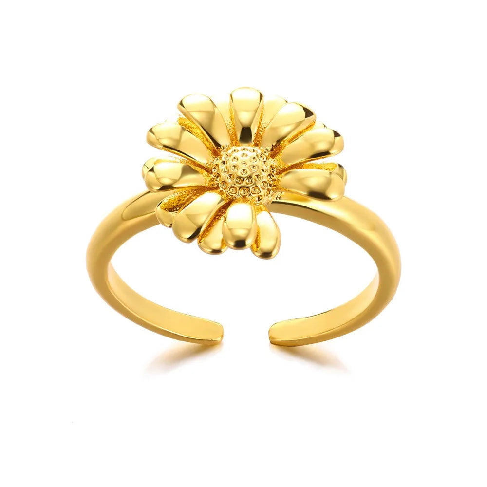 Bague Tournesol Acier Inoxydable — Or & Fleur Exagérée