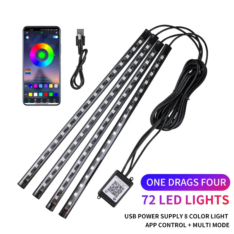 Kit LED Ambiance Voiture RGB NOXLH — Néons Pieds Sync Musique Télécommande ou App