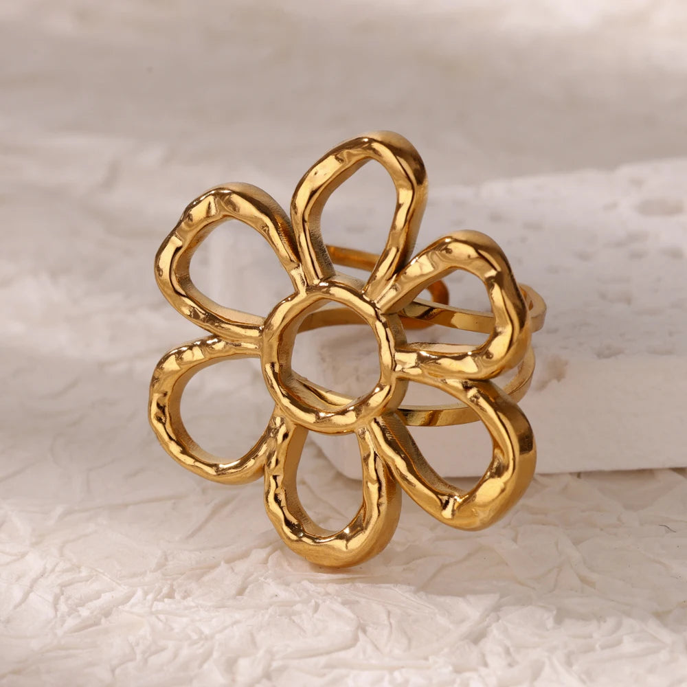 Bague Tournesol Acier Inoxydable — Or & Fleur Exagérée