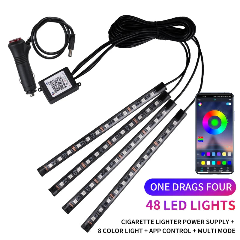 Kit LED Ambiance Voiture RGB NOXLH — Néons Pieds Sync Musique Télécommande ou App