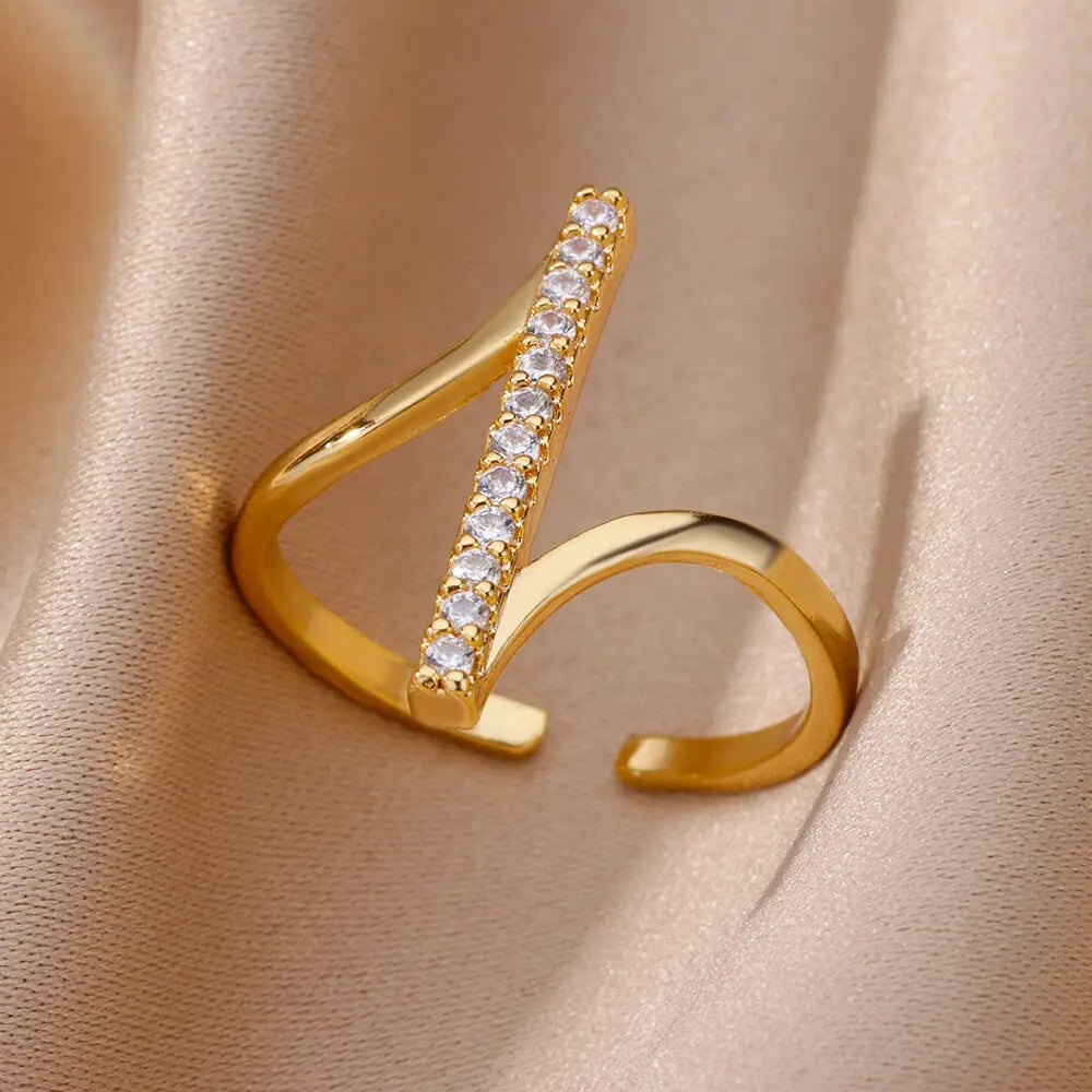 Bague Zircon Femme — Or & Acier Inoxydable