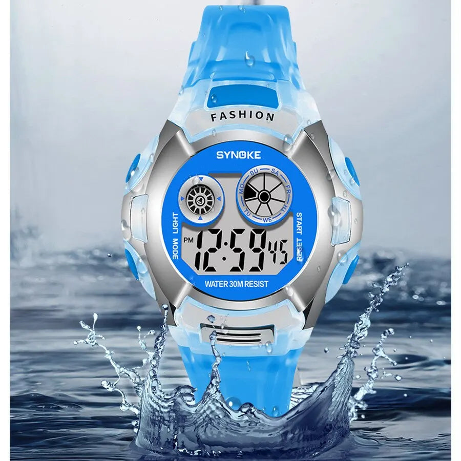Montre Digitale Enfant SYNOKE — Sport Étanche 3Bar Lumière 7 Couleurs Alarme Chrono