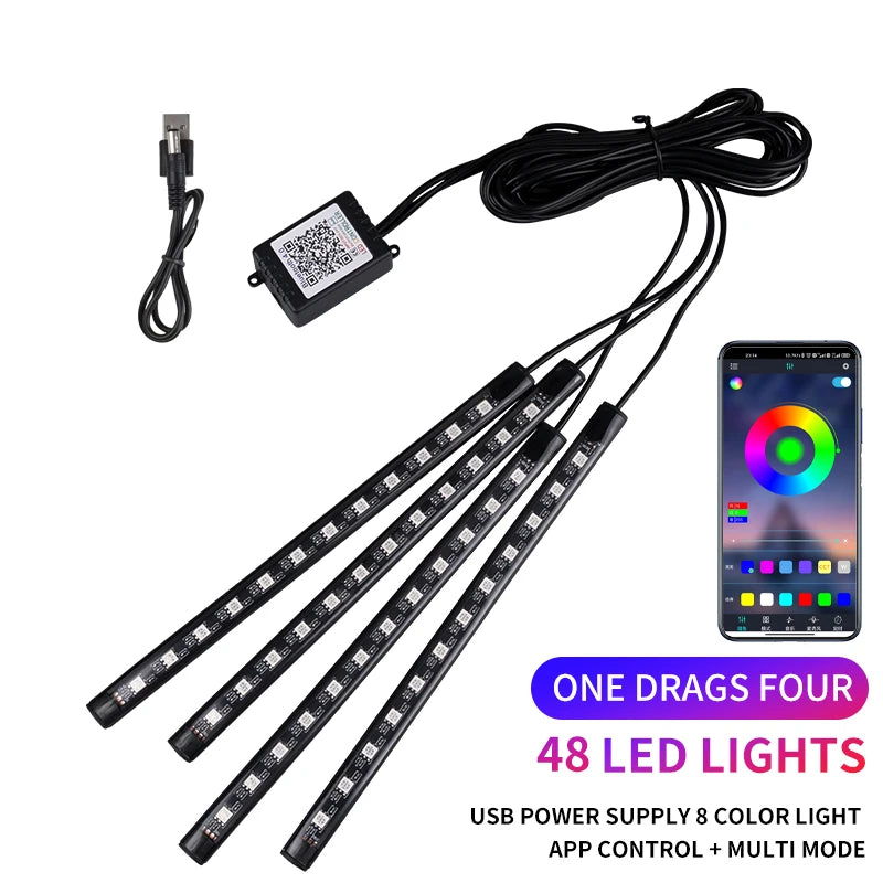 Kit LED Ambiance Voiture RGB NOXLH — Néons Pieds Sync Musique Télécommande ou App