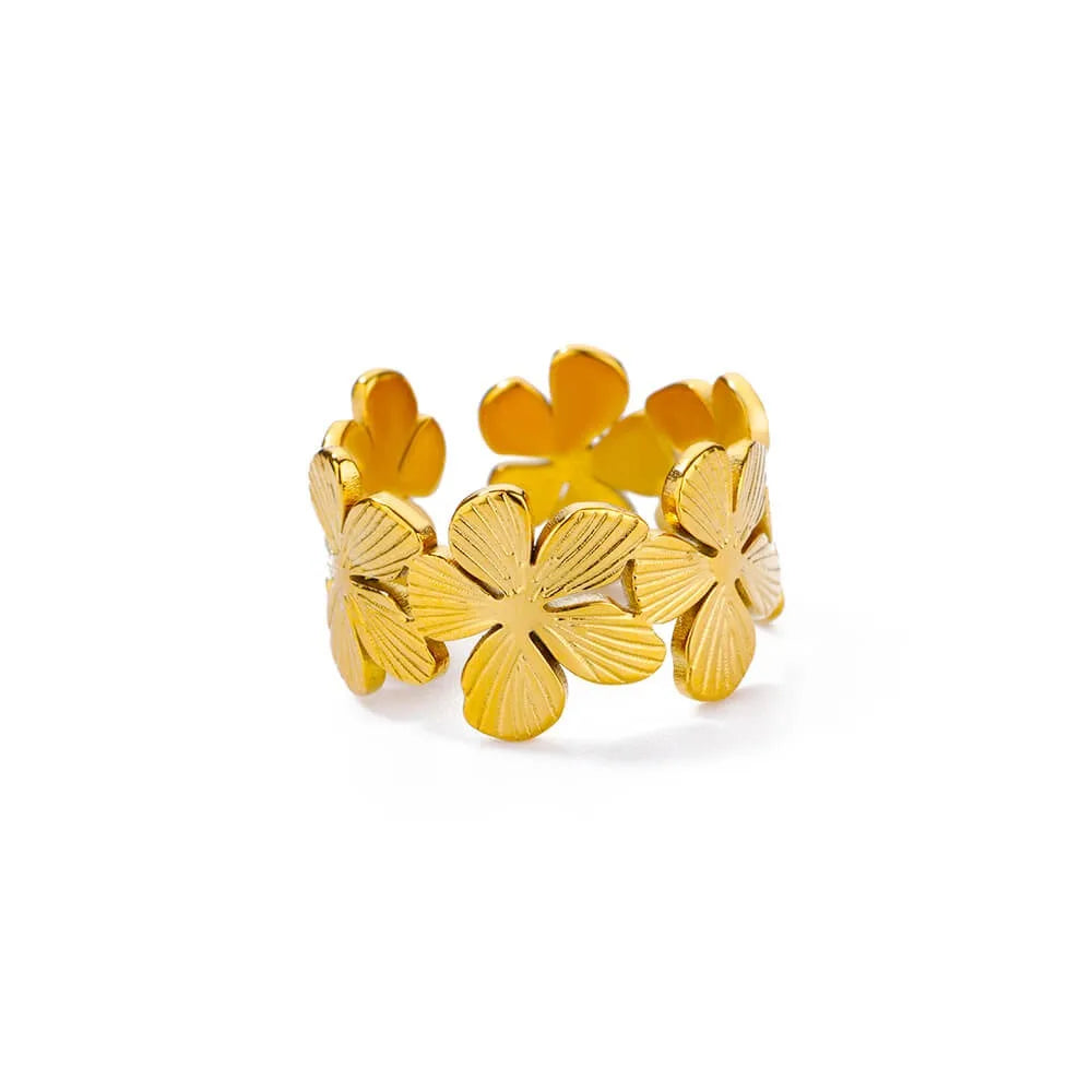 Bague Tournesol Acier Inoxydable — Or & Fleur Exagérée