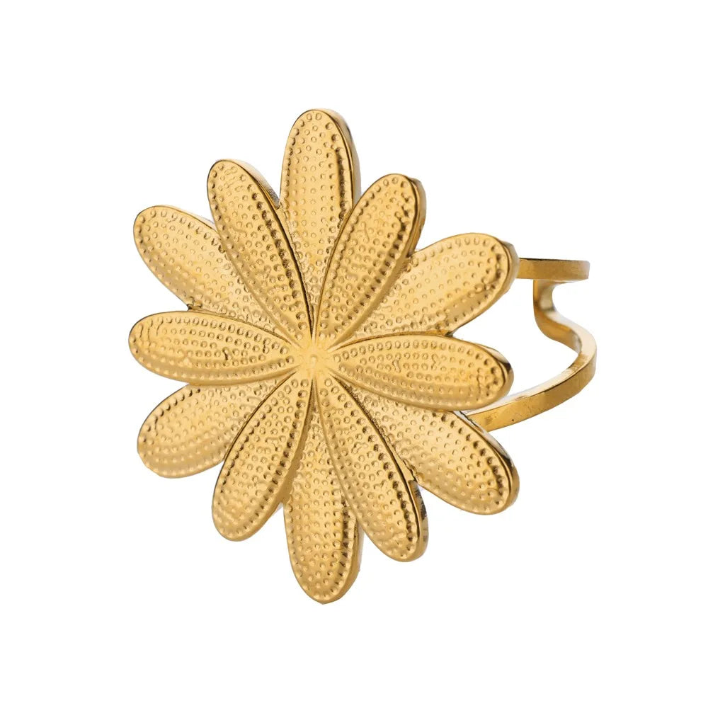 Bague Tournesol Acier Inoxydable — Or & Fleur Exagérée