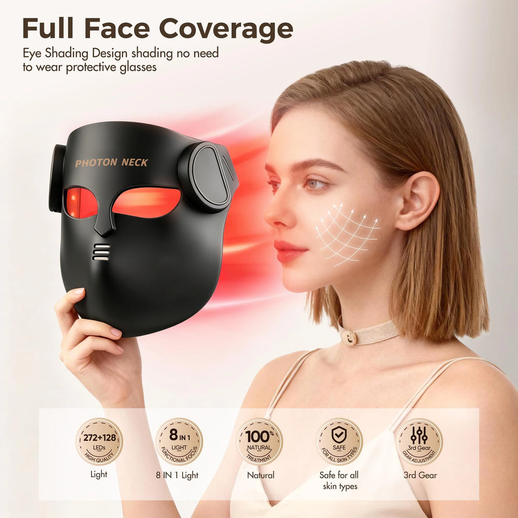 Masque LED Visage & Cou 8 Couleurs – Thérapie Lumineuse Anti-Âge