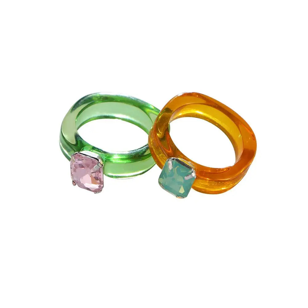 Trendy Fashion Jewelry Rhinestone Acrylic Girls Irregular Transparent Finger Ring Geometric Resin Rings