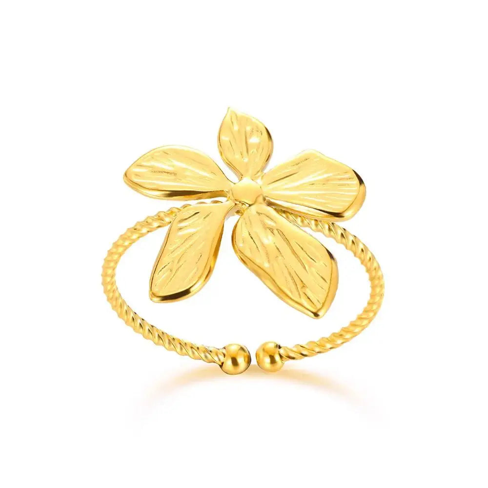 Bague Tournesol Acier Inoxydable — Or & Fleur Exagérée
