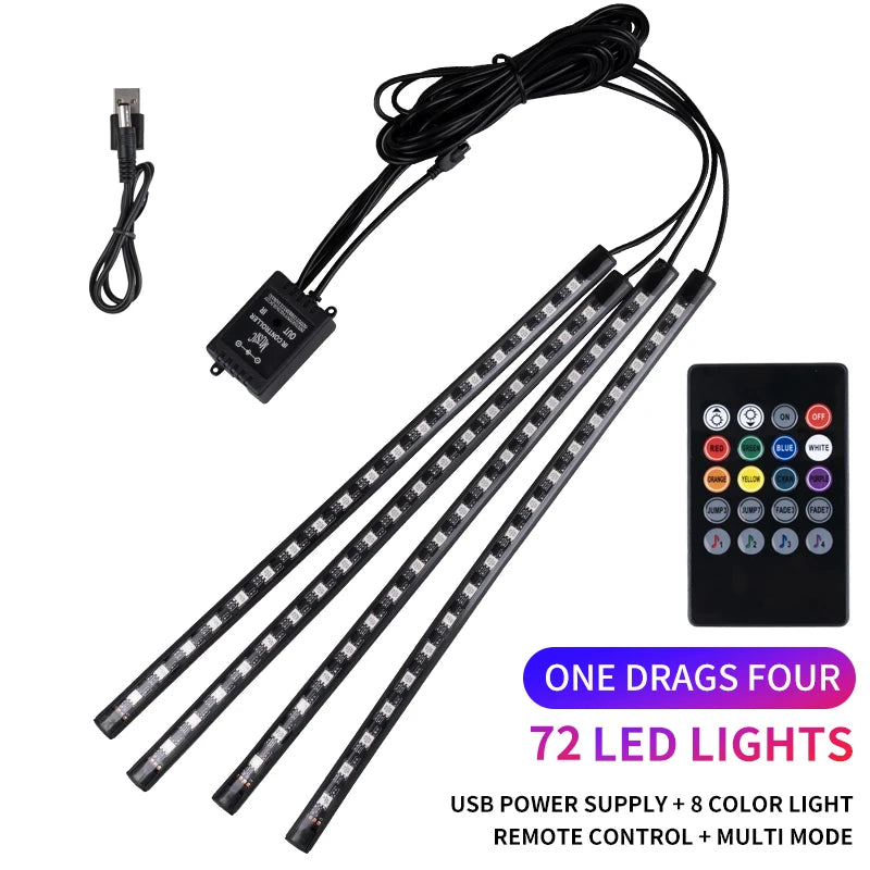 Kit LED Ambiance Voiture RGB NOXLH — Néons Pieds Sync Musique Télécommande ou App