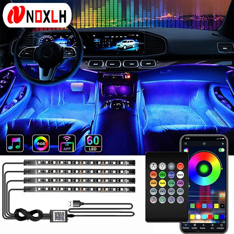 Kit LED Ambiance Voiture RGB NOXLH — Néons Pieds Sync Musique Télécommande ou App