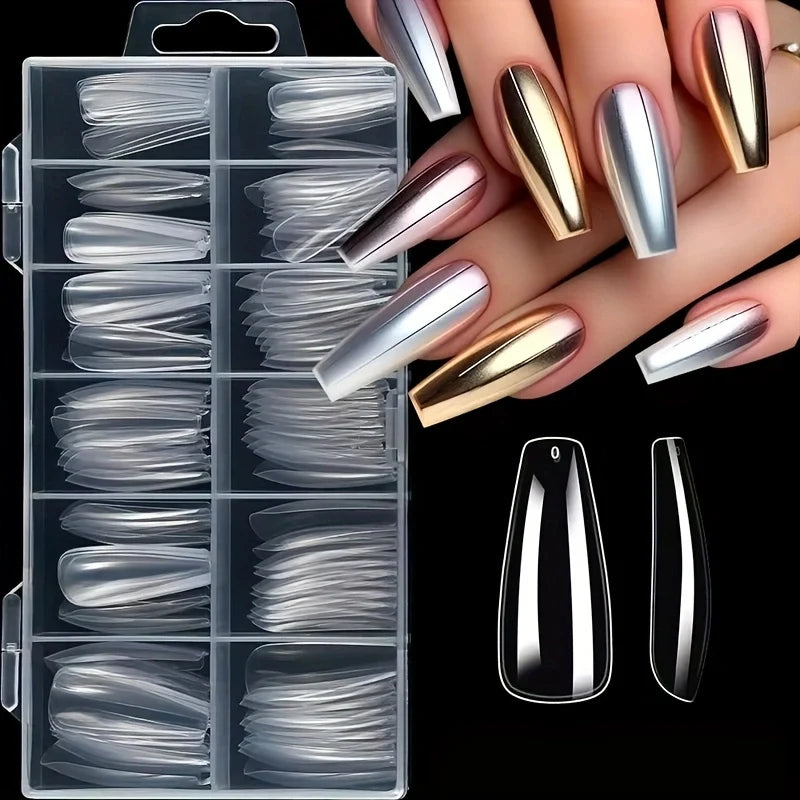 120 Faux Ongles Transparents — Kit Complet 12 Tailles