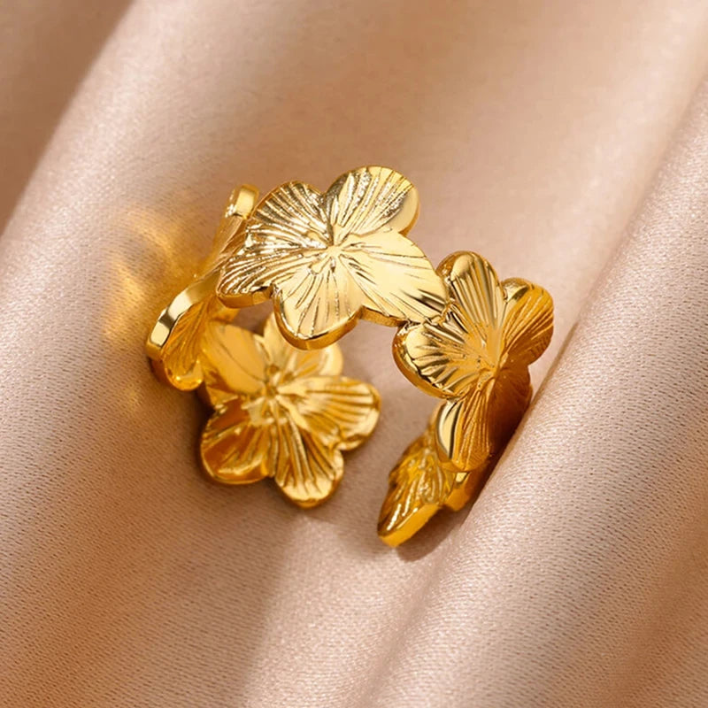Bague Tournesol Acier Inoxydable — Or & Fleur Exagérée