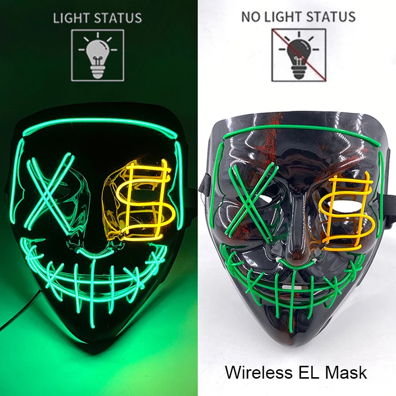 Masque LED Néon Purge — Cosplay Halloween Carnaval Soirée Déguisement