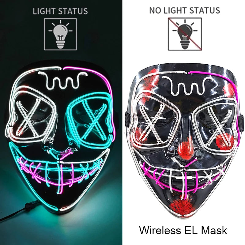 Masque LED Néon Purge — Cosplay Halloween Carnaval Soirée Déguisement