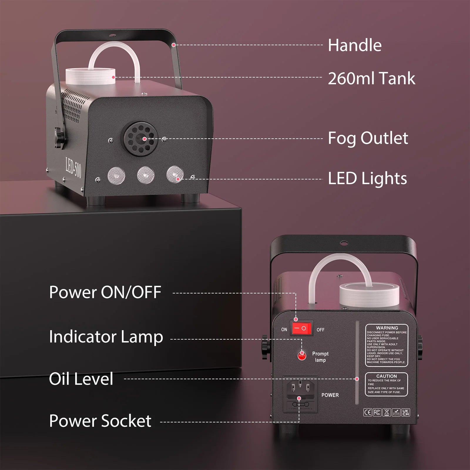 Machine à Fumée 500W RGB LED — Télécommande DJ Halloween Fêtes