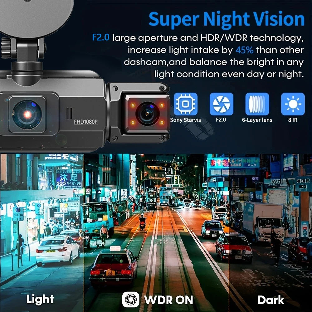 Dashcam 4 Objectifs 360° 1080P avec Vision Nocturne