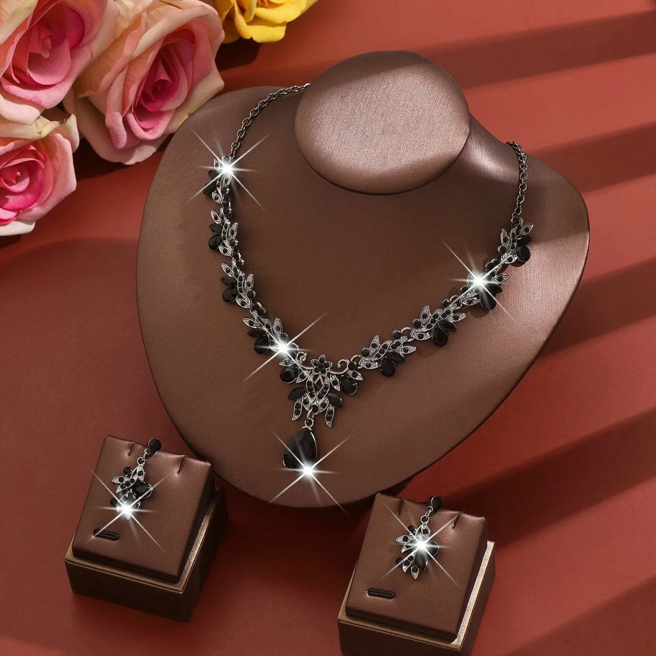 3pcs New Fashion Necklace Sets for Women Waterdrop Collar Choker Necklace Earring Jewelry Set for Prom Birthday Bridal Wedding