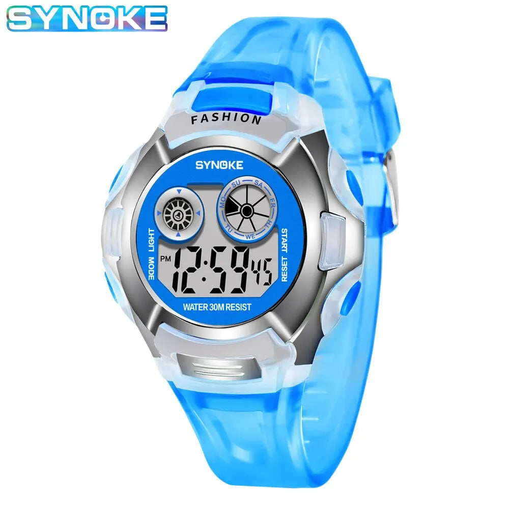 Montre Digitale Enfant SYNOKE — Sport Étanche 3Bar Lumière 7 Couleurs Alarme Chrono