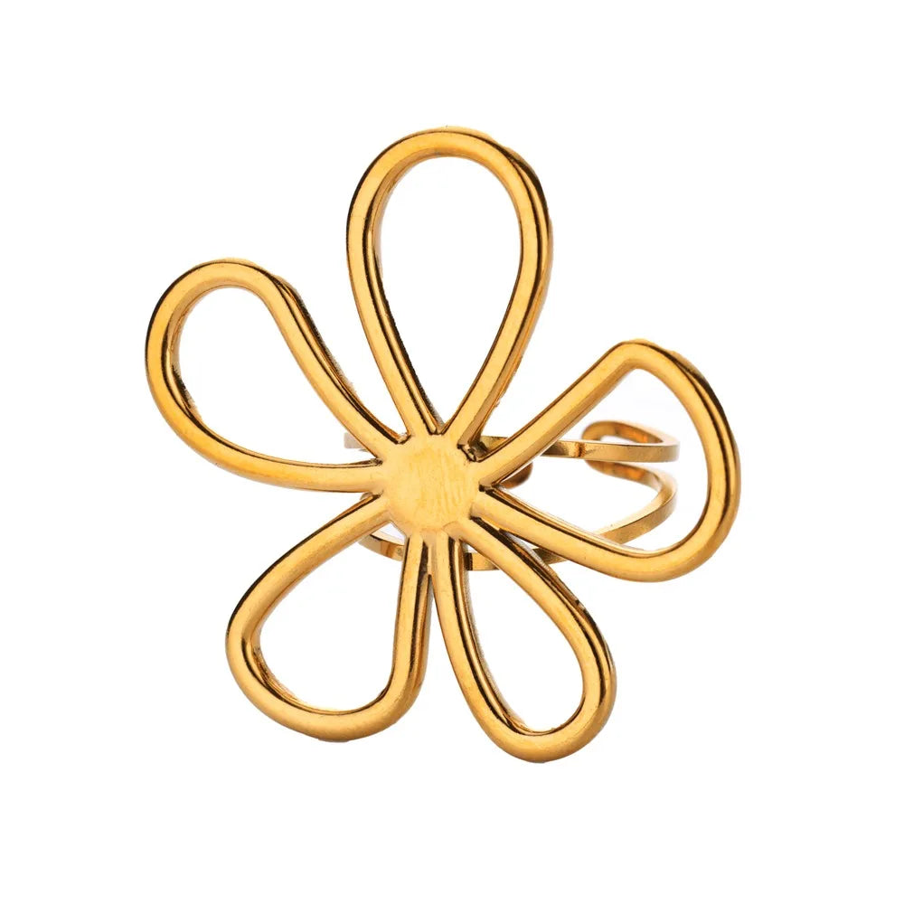 Bague Tournesol Acier Inoxydable — Or & Fleur Exagérée