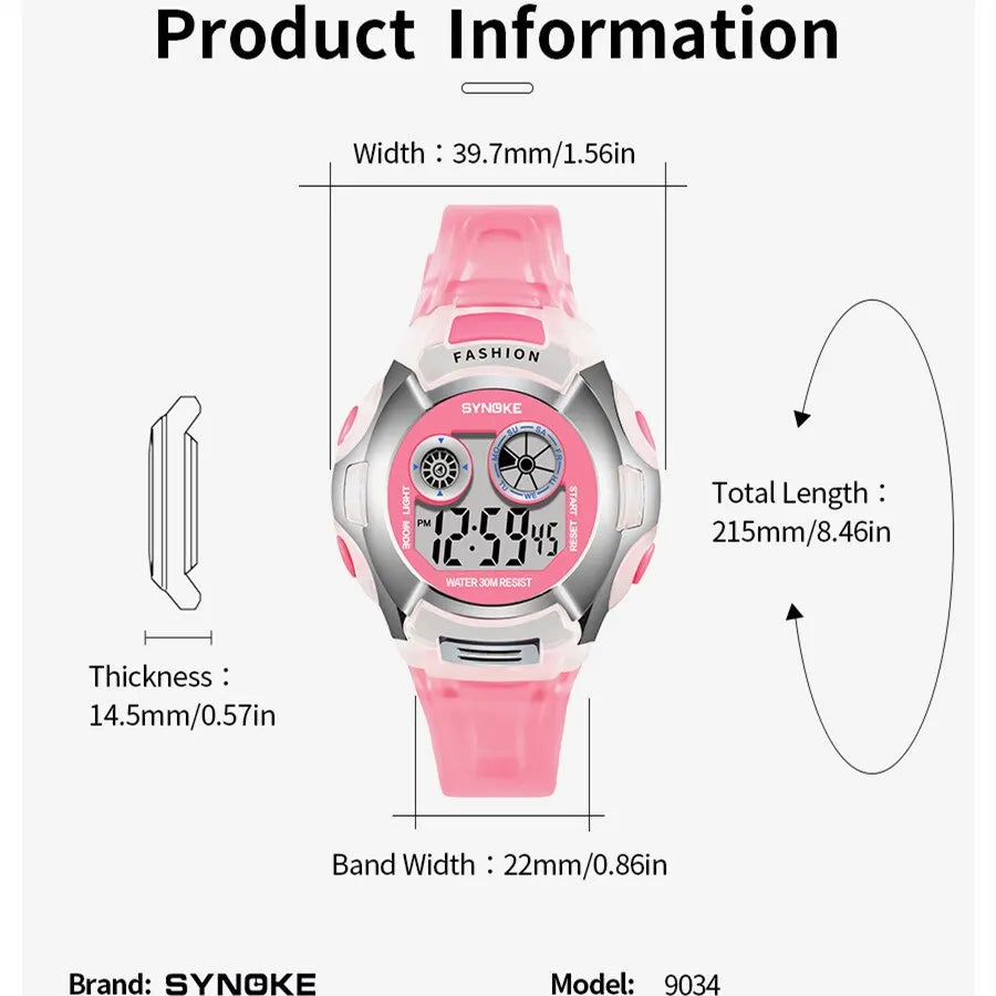 Montre Digitale Enfant SYNOKE — Sport Étanche 3Bar Lumière 7 Couleurs Alarme Chrono