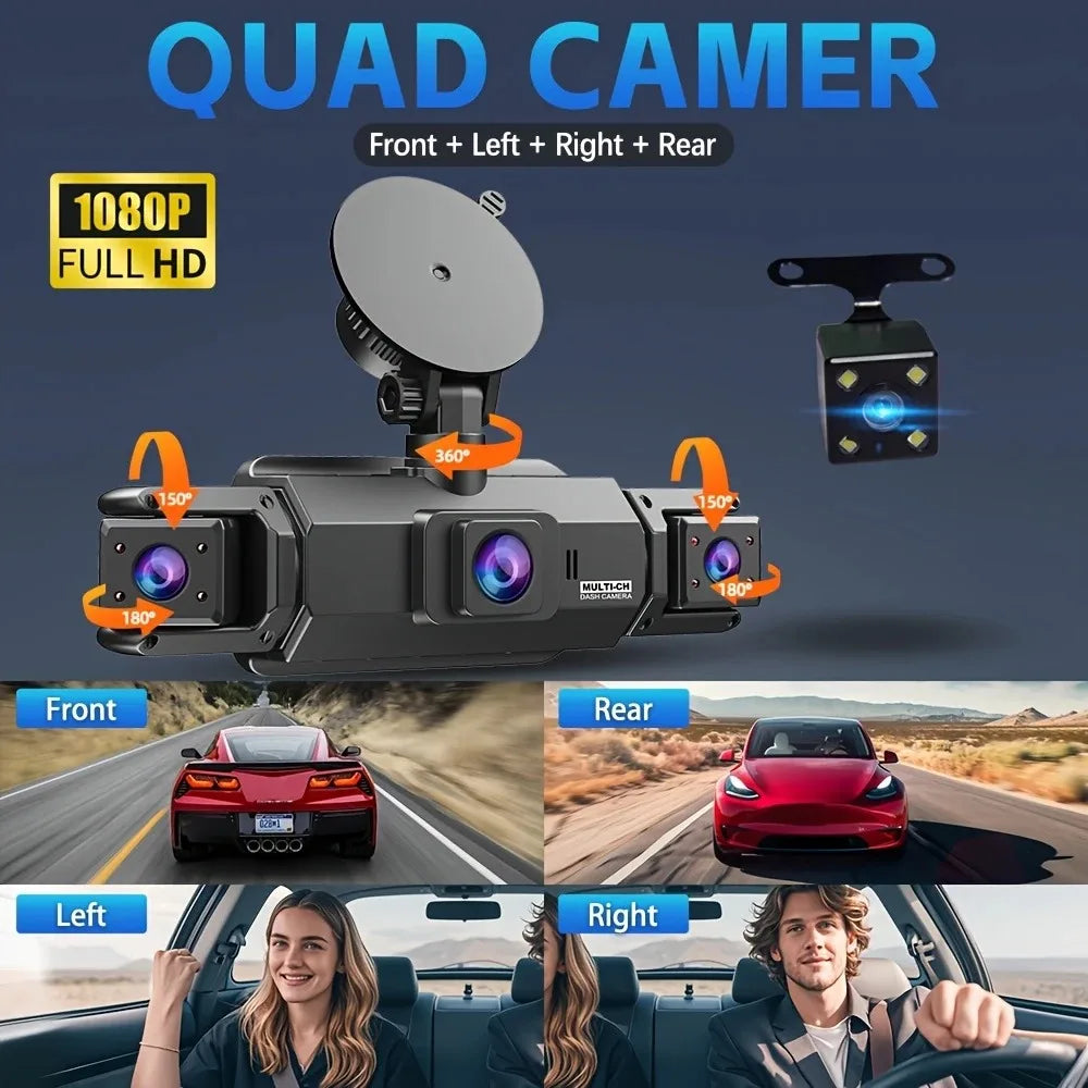 Dashcam 4 Objectifs 360° 1080P avec Vision Nocturne