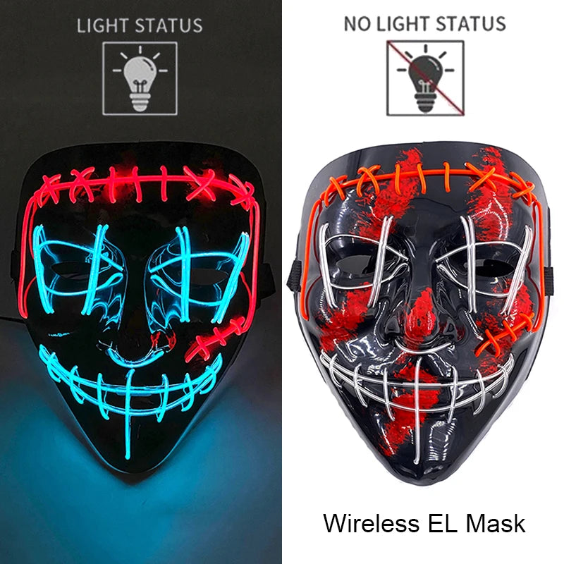 Masque LED Néon Purge — Cosplay Halloween Carnaval Soirée Déguisement
