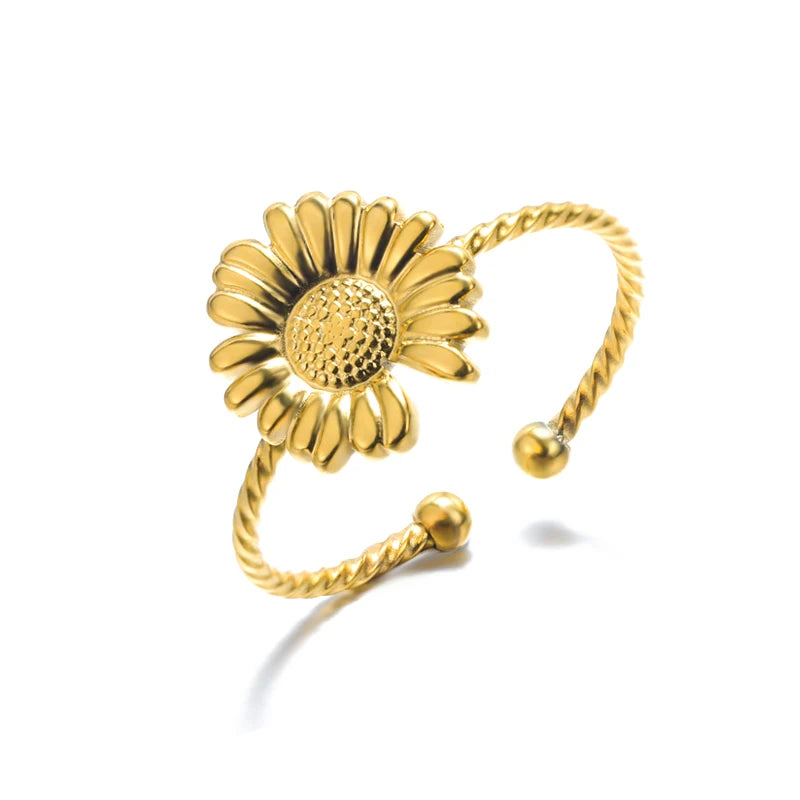 Bague Tournesol Acier Inoxydable — Or & Fleur Exagérée