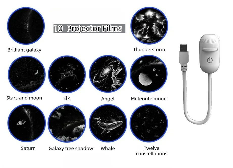 Projecteur Galaxie 2-en-1 Veilleuse Atmosphère — Rotation 360° Tactile USB Cadeau Romantique