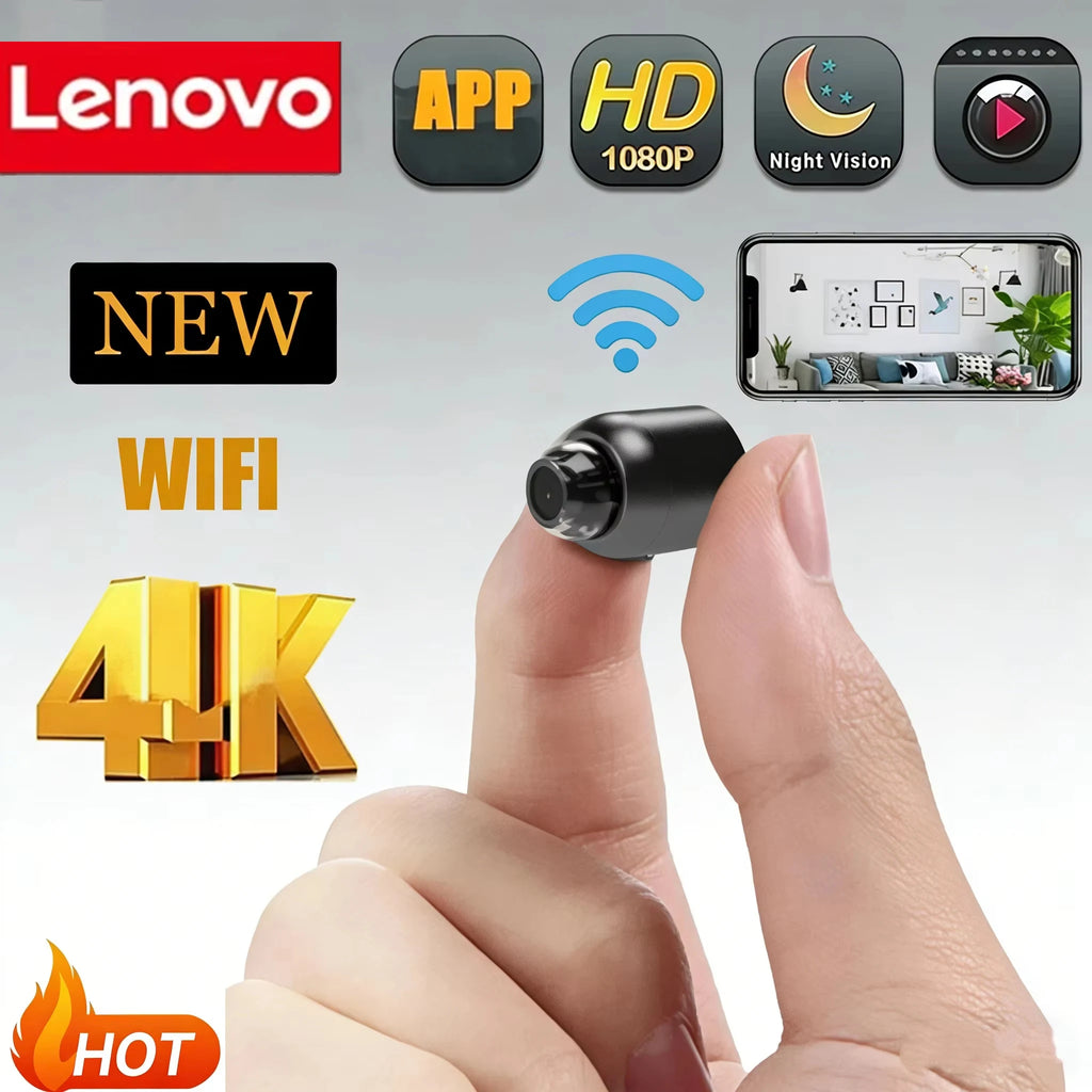 Mini Caméra WiFi 4K Lenovo — Vision Nocturne Détection Mouvement Intérieur & Extérieur