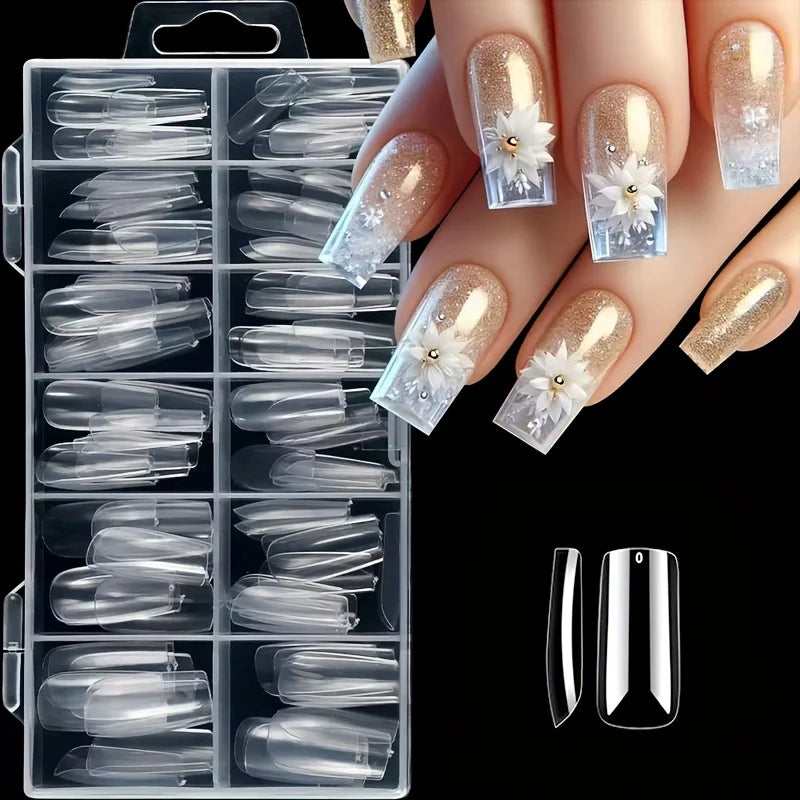 120 Faux Ongles Transparents — Kit Complet 12 Tailles