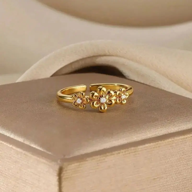 Bague Tournesol Acier Inoxydable — Or & Fleur Exagérée