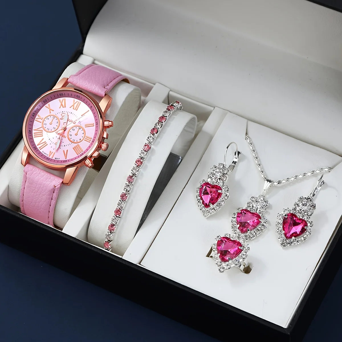Ensemble Montre & Bijoux Assortis — Cuir & Zircon