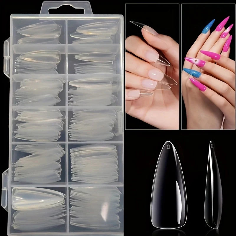 120 Faux Ongles Transparents — Kit Complet 12 Tailles
