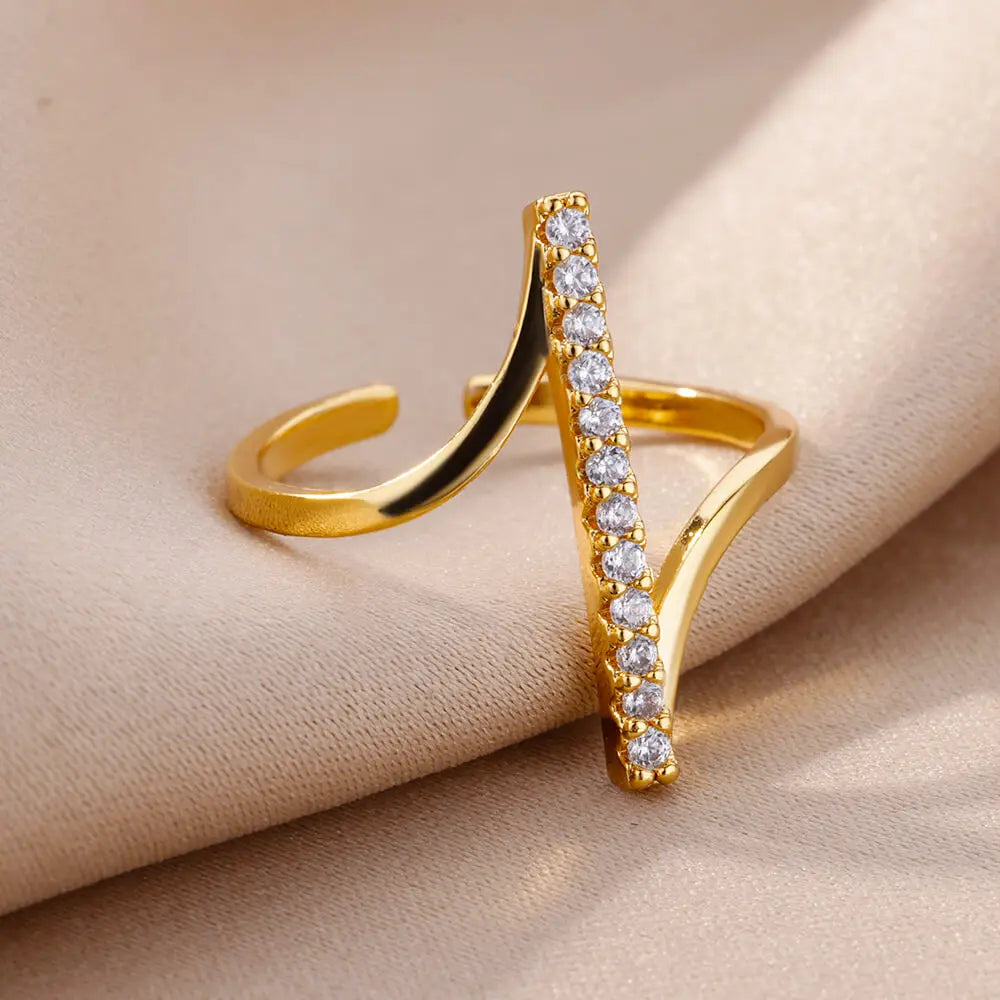 Bague Zircon Femme — Or & Acier Inoxydable