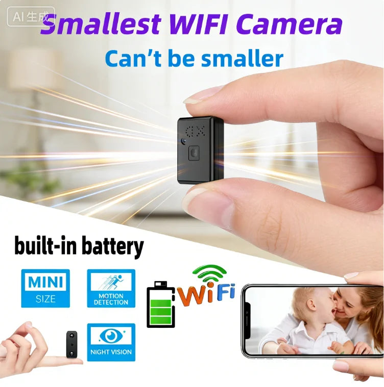 Mini Caméra Espion 1080P WiFi — Invisible Vision Nocturne Batterie Intégrée