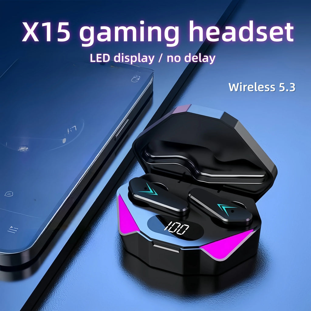 X15 TWS Écouteurs Gaming Bluetooth 5.3 — Réduction de Bruit Micro Affichage LED