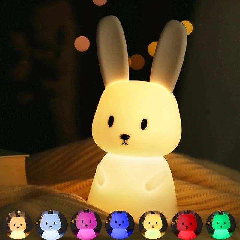 Veilleuse Lapin Silicone LED FENGLAIYI — 7 Couleurs Tactile Minuterie Batterie 1200mAh Cadeau Enfant