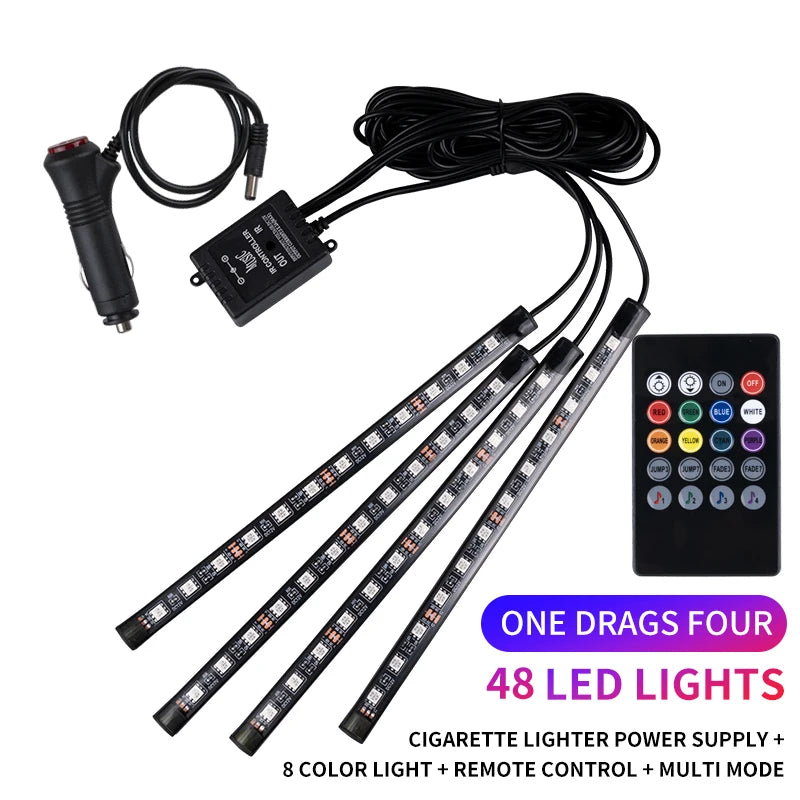 Kit LED Ambiance Voiture RGB NOXLH — Néons Pieds Sync Musique Télécommande ou App