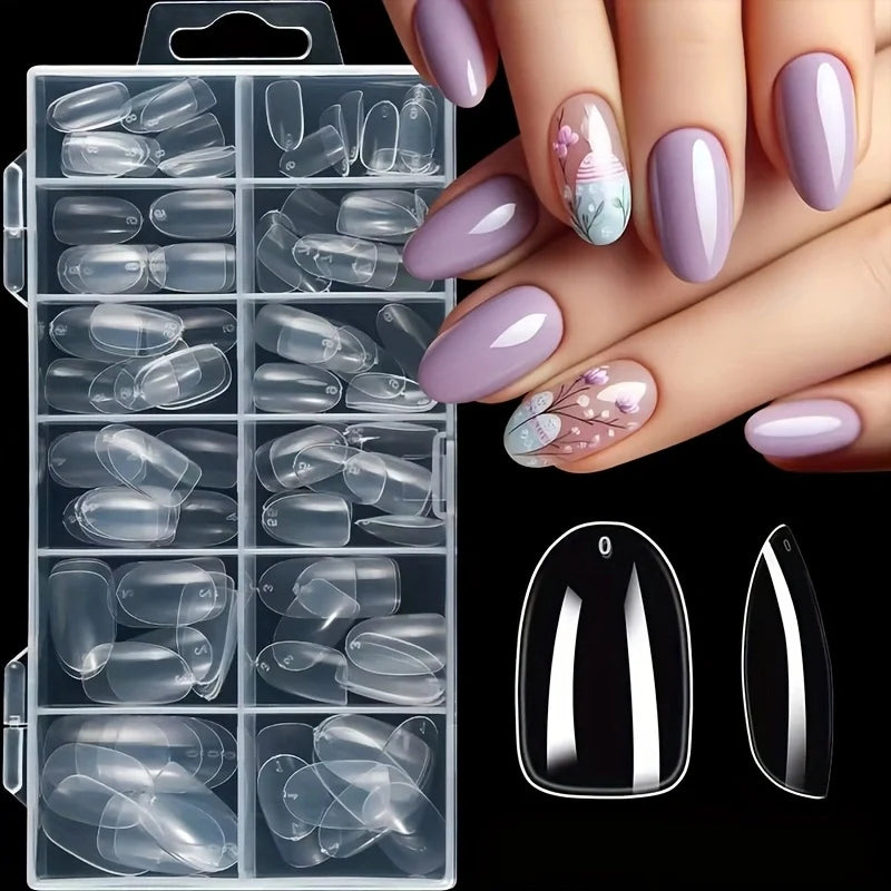 120 Faux Ongles Transparents — Kit Complet 12 Tailles